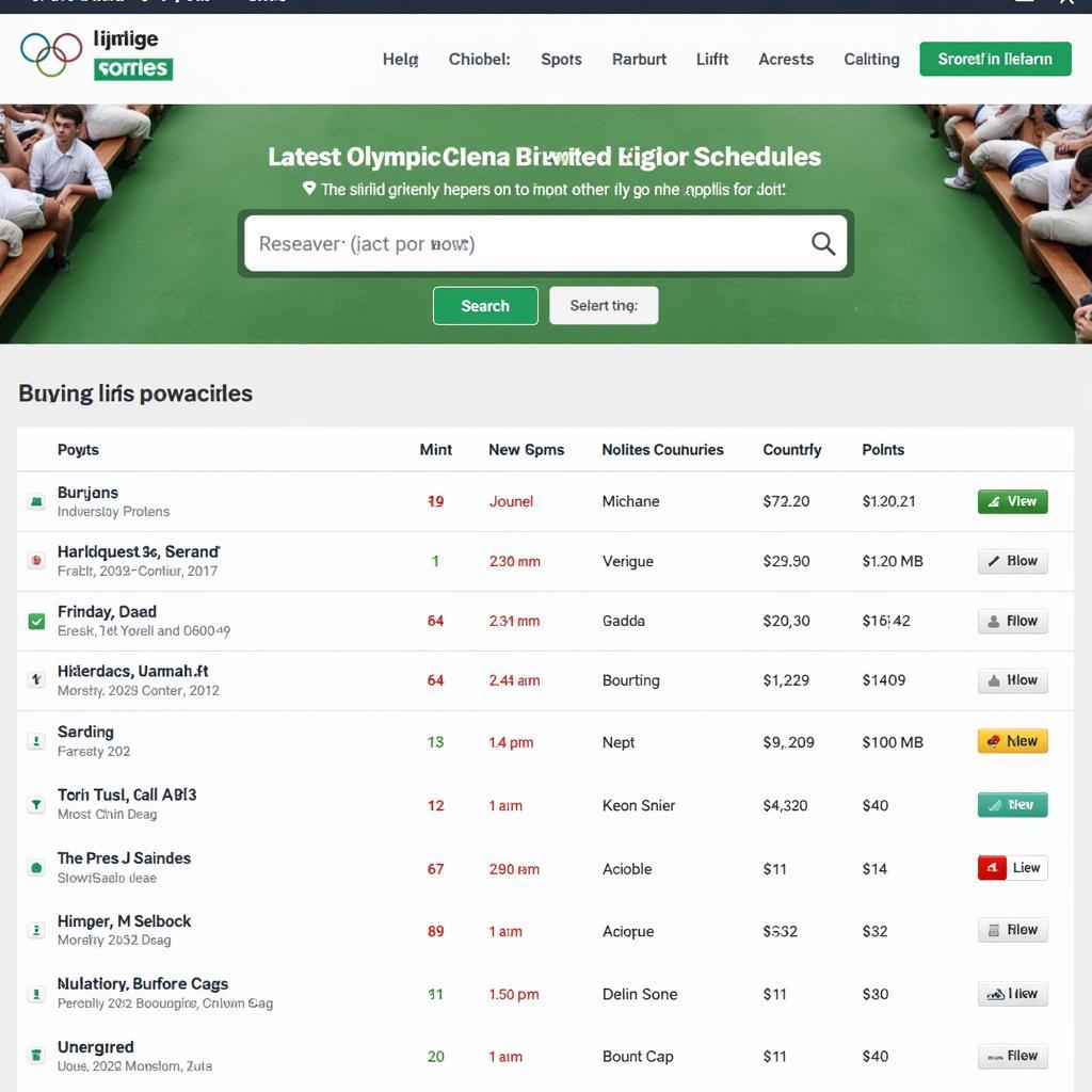 Website cập nhật lịch đấu Olympic