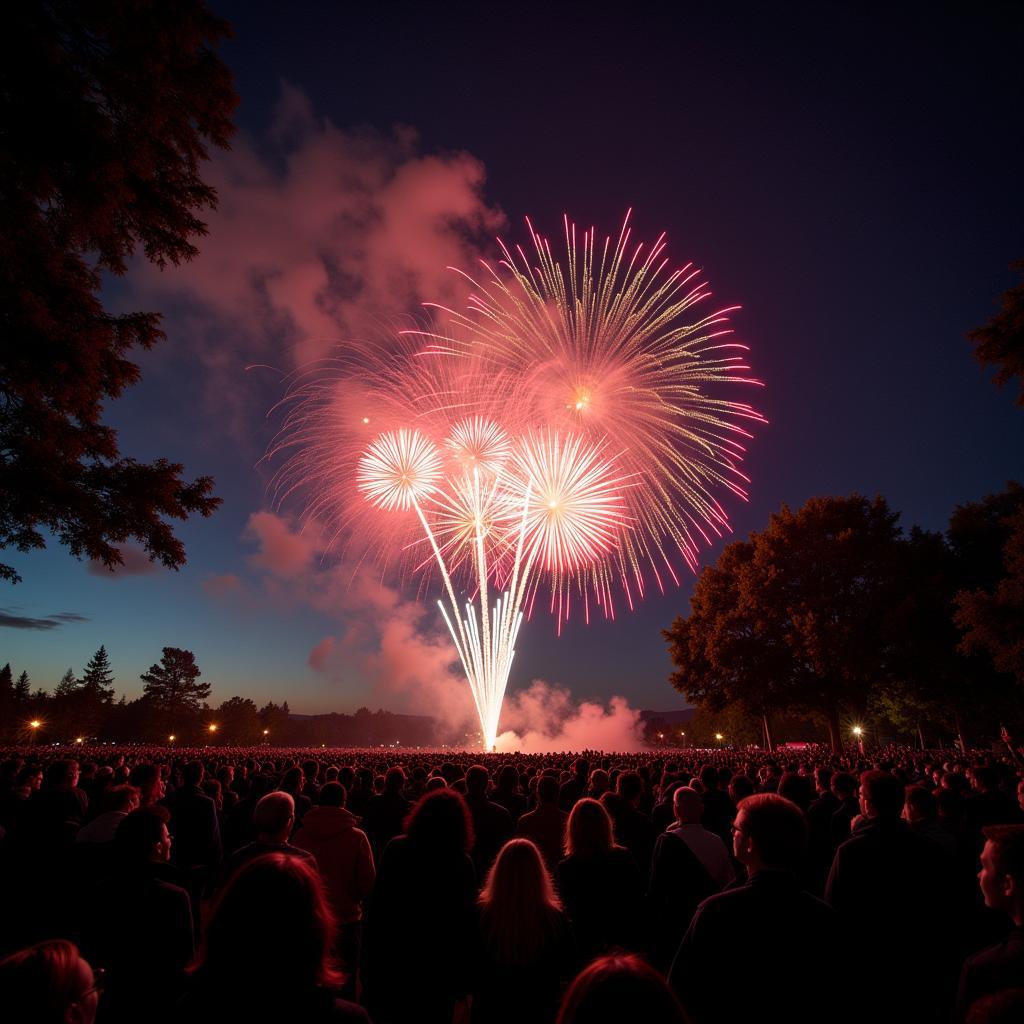 Crowds watching fireworks display