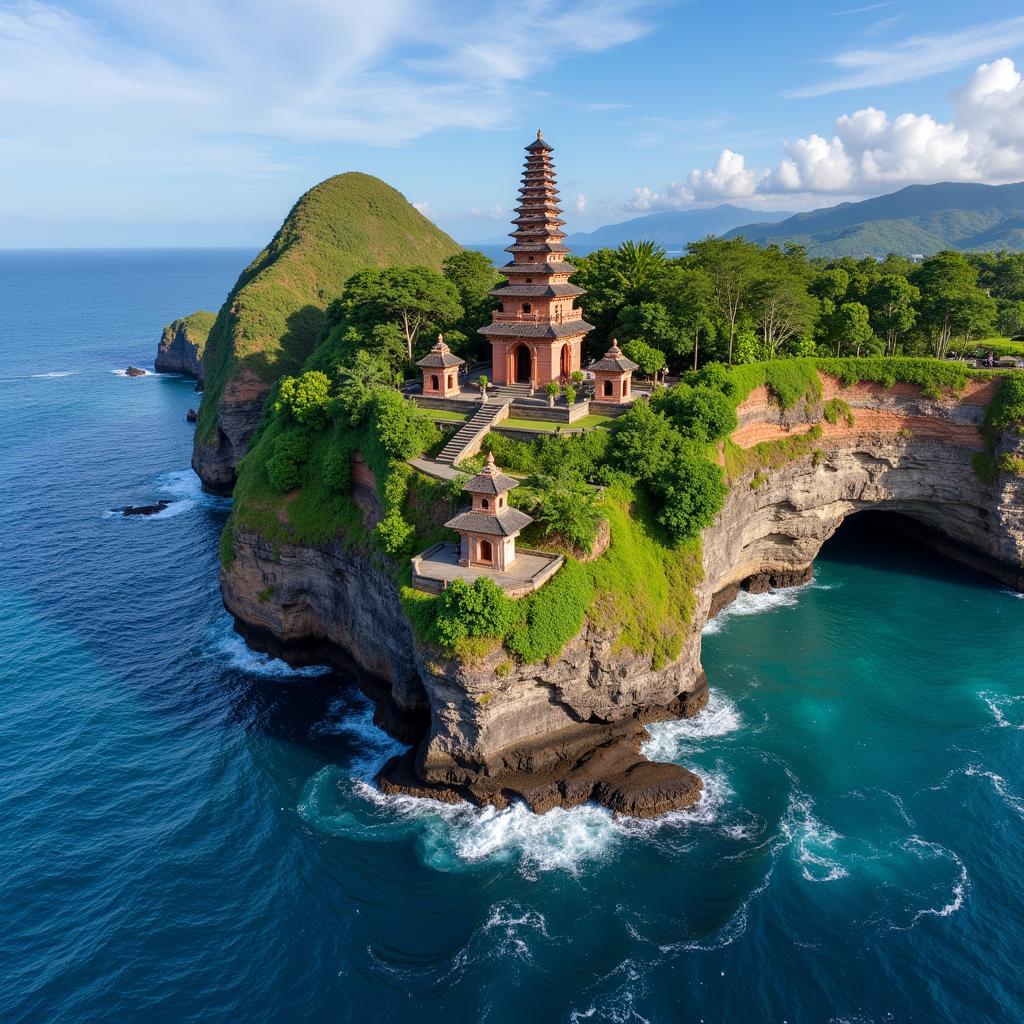 Đền Uluwatu nhìn từ trên cao tại Bali