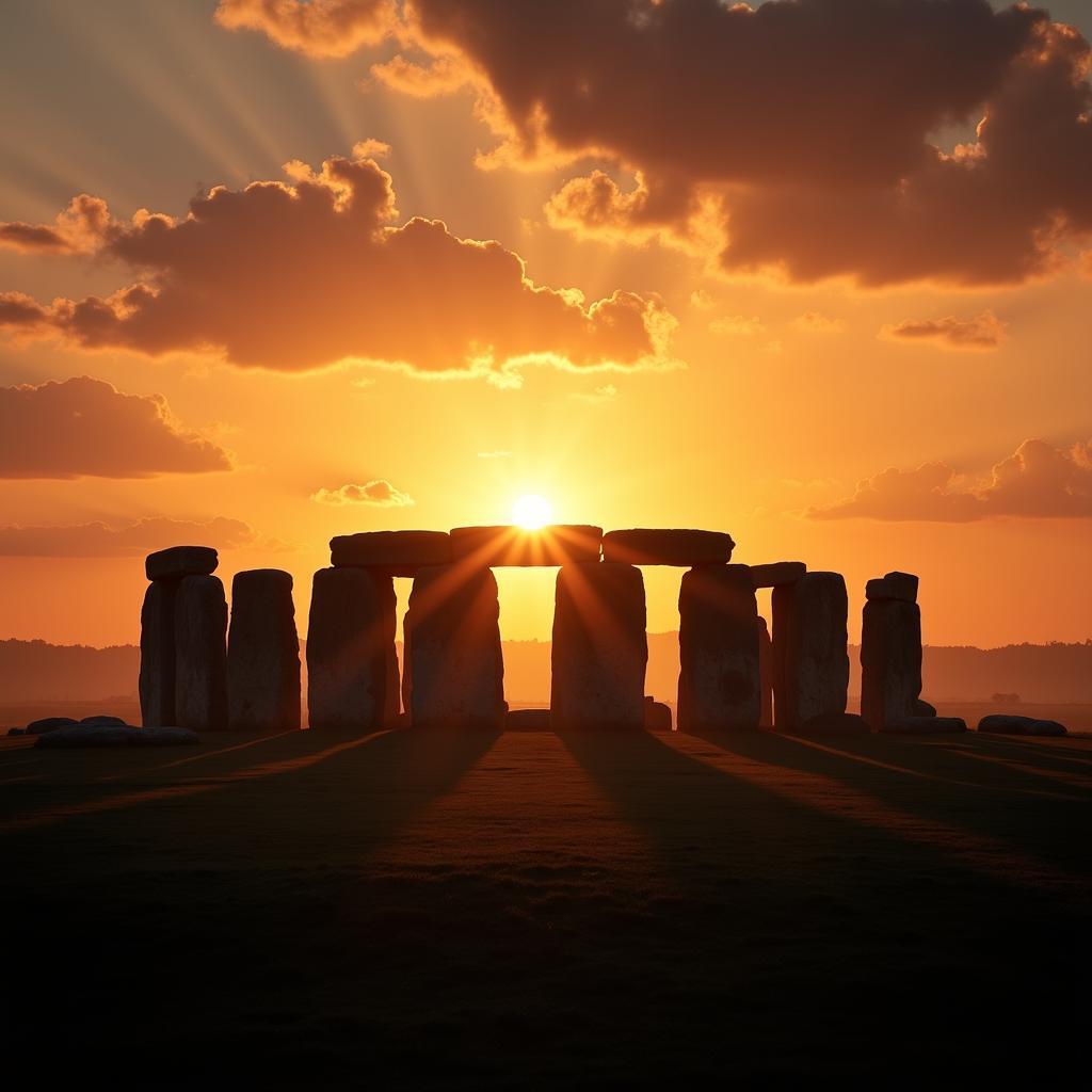 Bí ẩn Stonehenge dưới ánh hoàng hôn