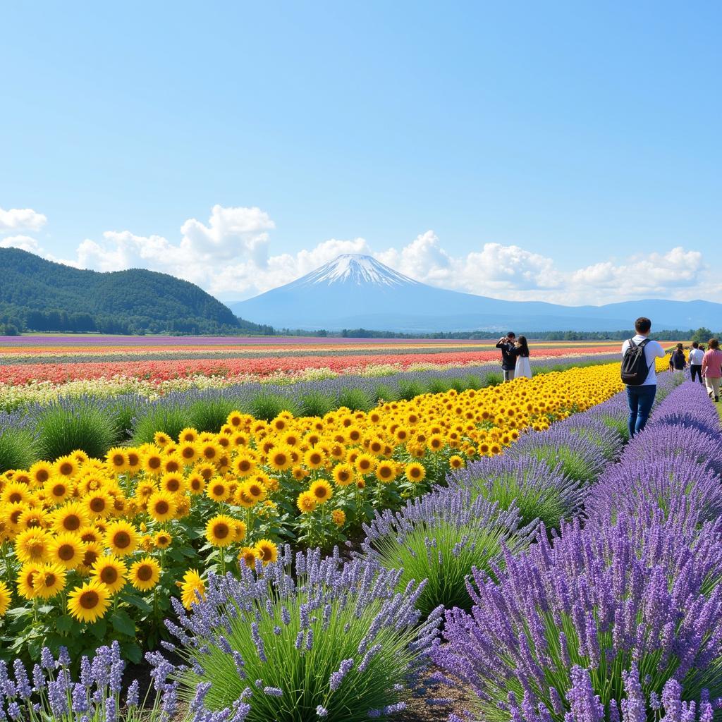 Cánh đồng hoa ở Hokkaido mùa hè