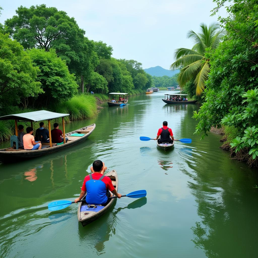 Chèo thuyền trên sông Cái Bè Tiền Giang