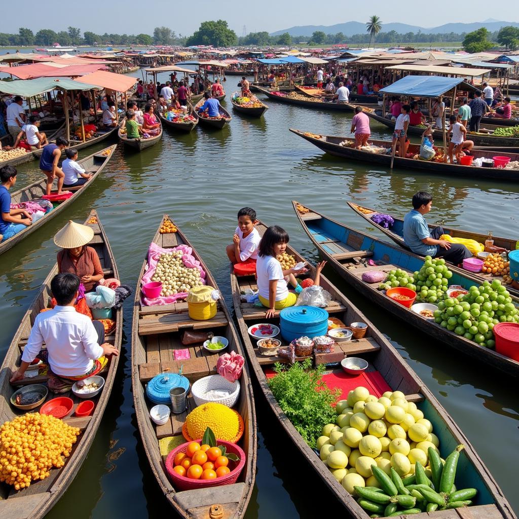 Khung cảnh nhộn nhịp tại chợ nổi trên hồ Inle, Myanmar