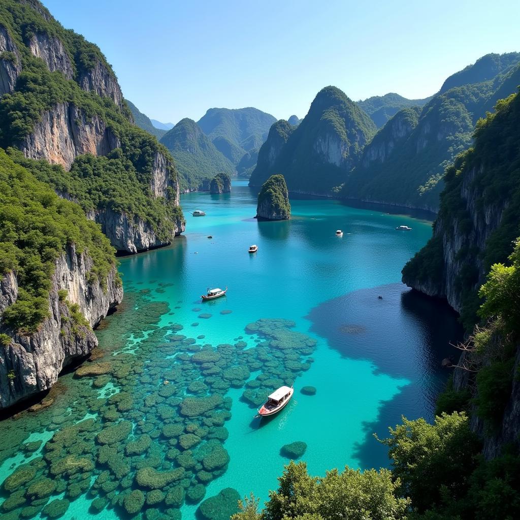 Du lịch Philippines Vietravel: Khám phá vẻ đẹp hoang sơ của El Nido với những vách đá hùng vĩ và làn nước trong xanh.