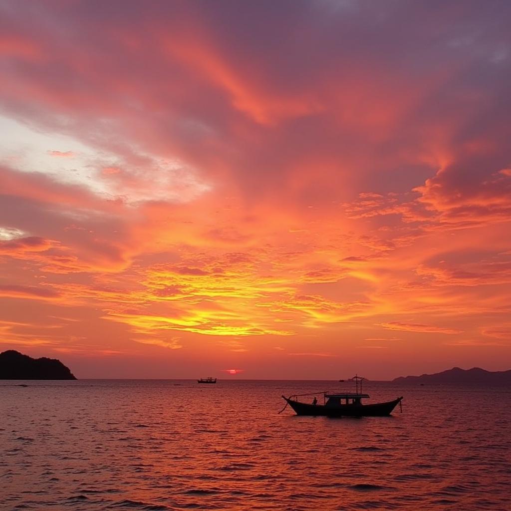 Khung cảnh hoàng hôn lãng mạn trên biển Phú Quốc.