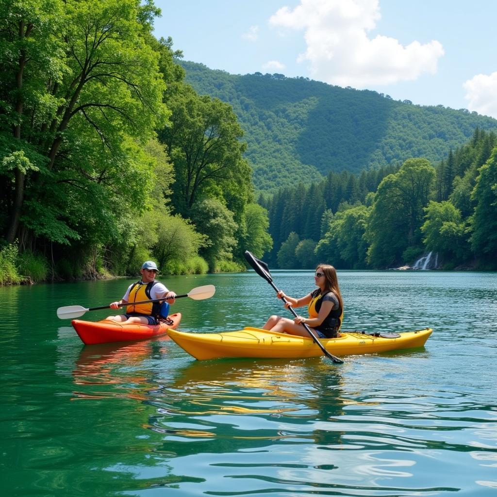 Hoạt động chèo thuyền kayak tại khu du lịch sinh thái