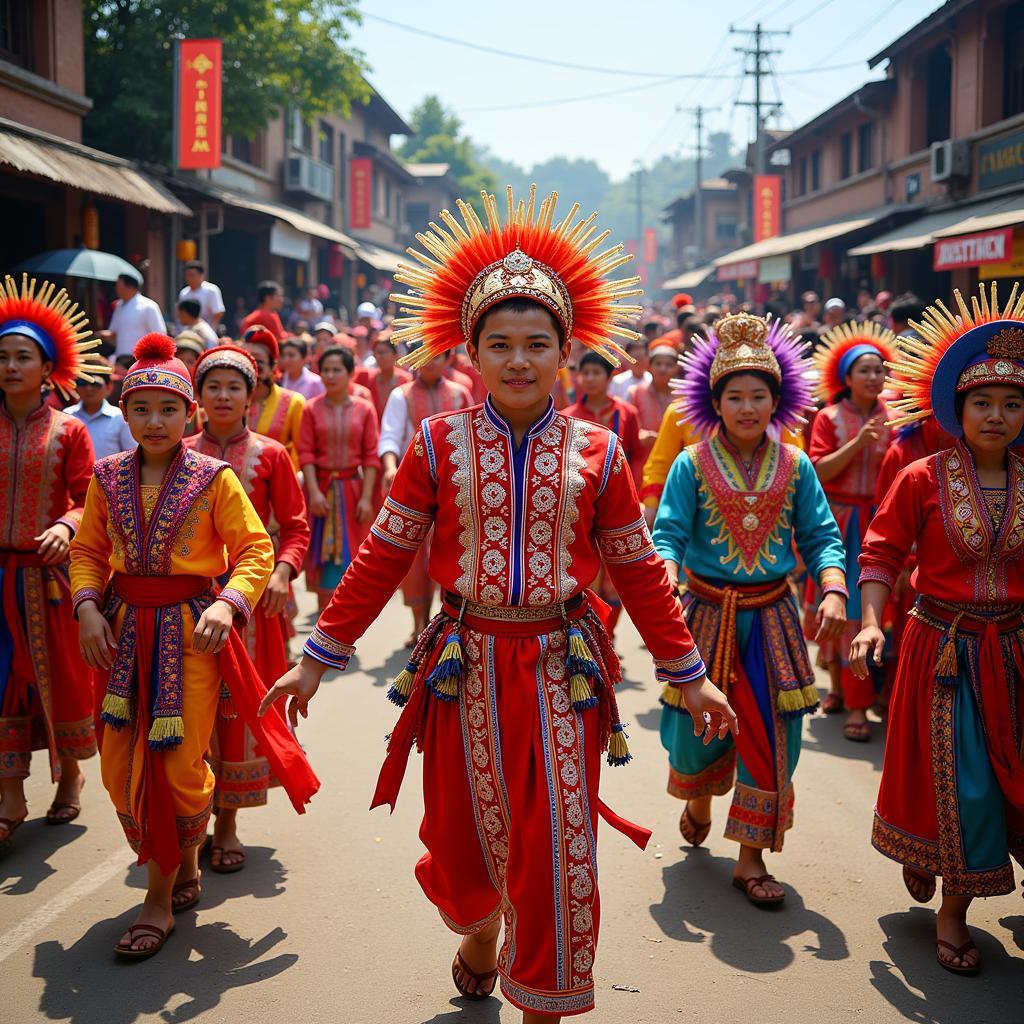 Hình ảnh lễ hội truyền thống ở Bắc Trung Bộ với những màn trình diễn đặc sắc và trang phục rực rỡ