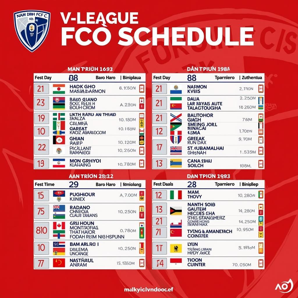 Lịch bóng đá Nam Định V-League