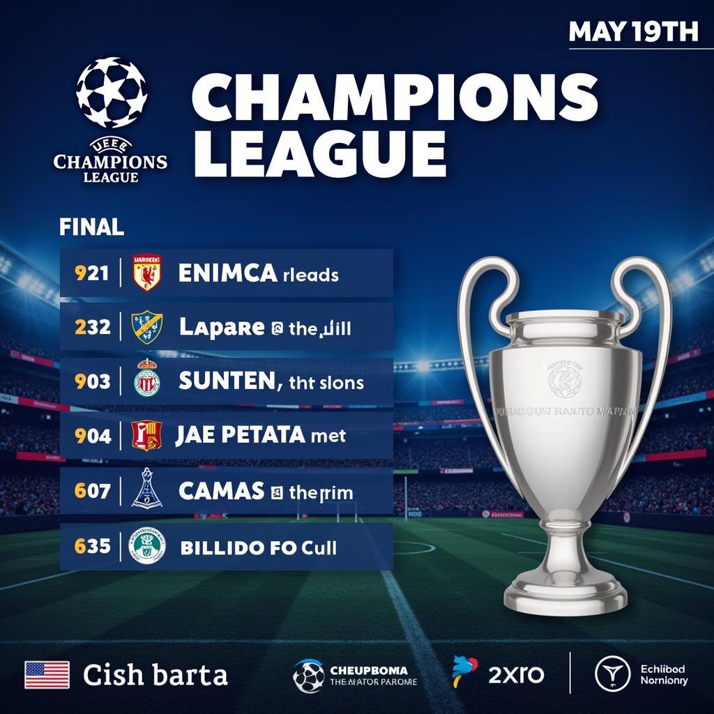 Lịch bóng đá Champions League ngày 19/5