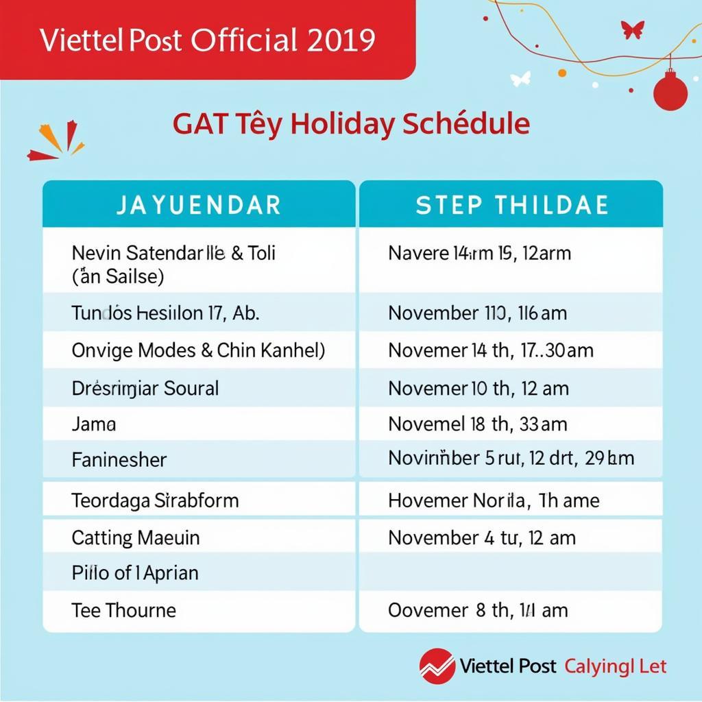 Lịch nghỉ Tết Viettel Post 2019 chính thức