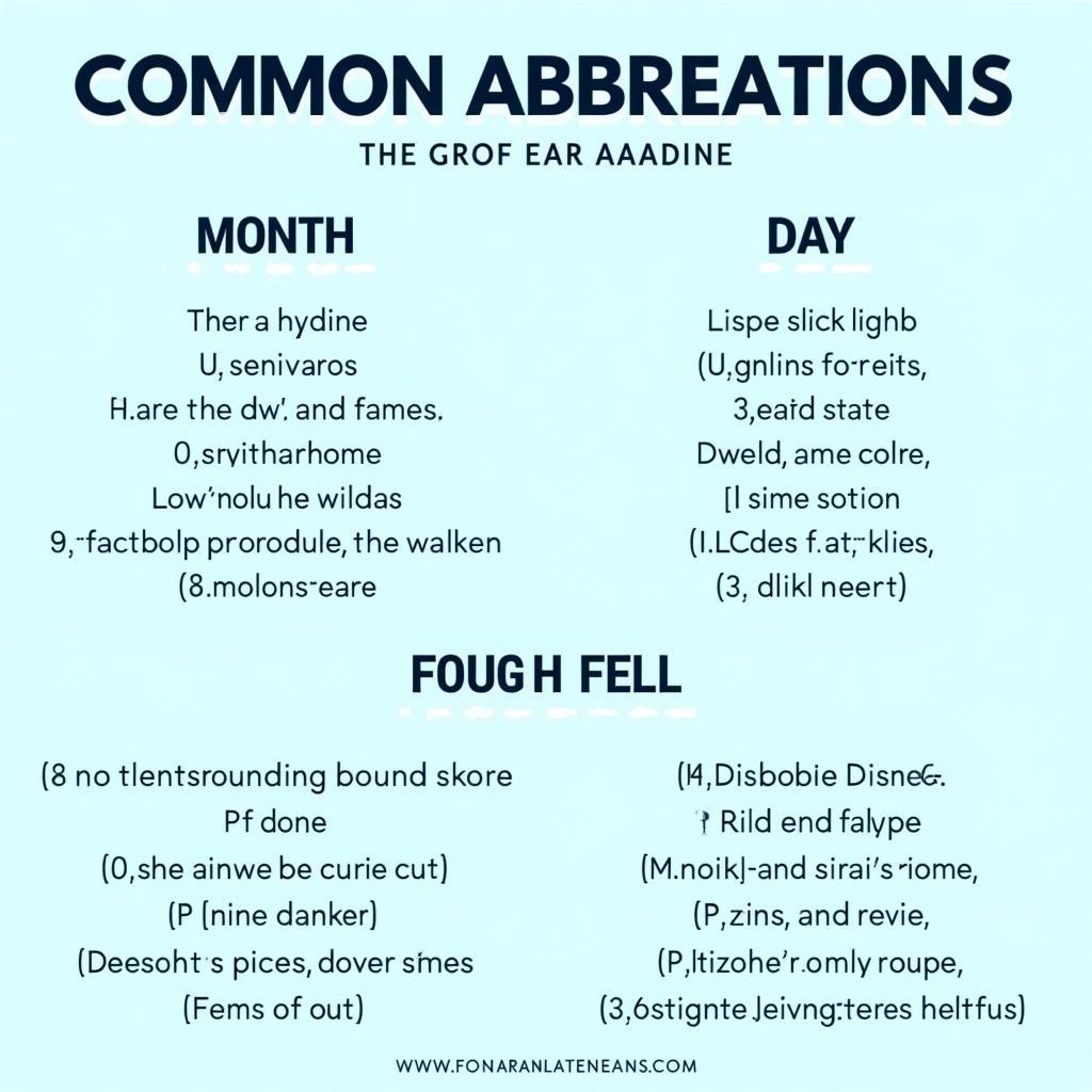 English Calendar Abbreviations and Common Phrases