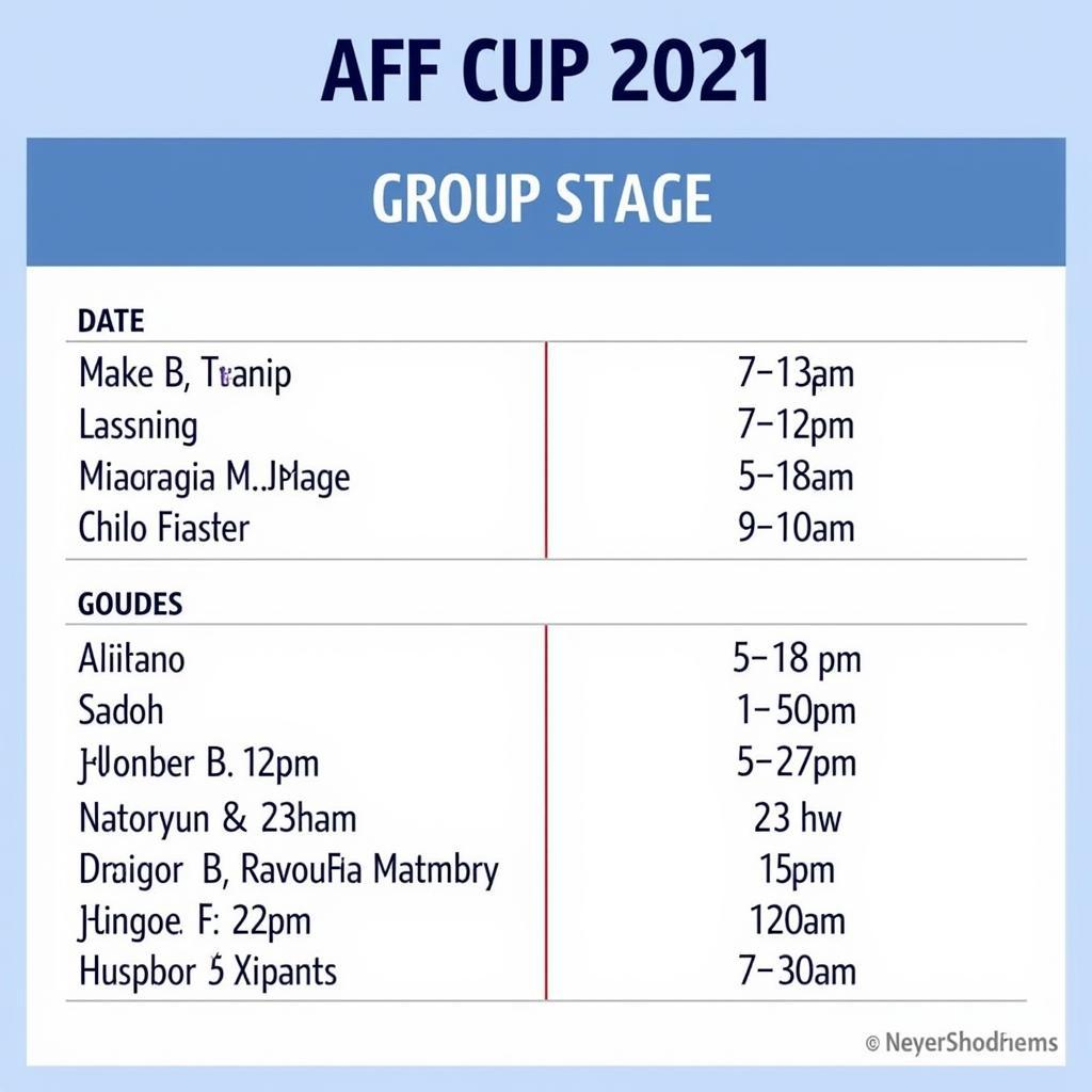 Lịch thi đấu vòng bảng AFF Cup 2021