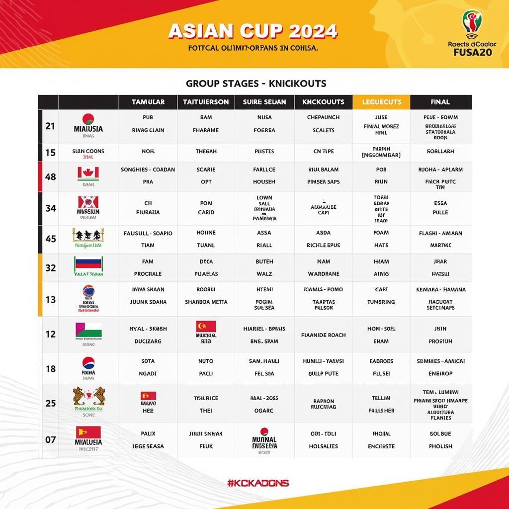 Lịch thi đấu Asian Cup 2024 chi tiết