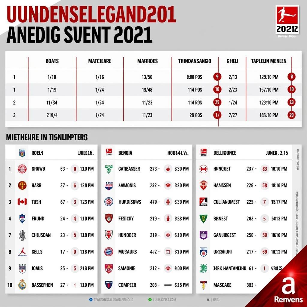 Lịch thi đấu Bundesliga 2021: Bảng xếp hạng