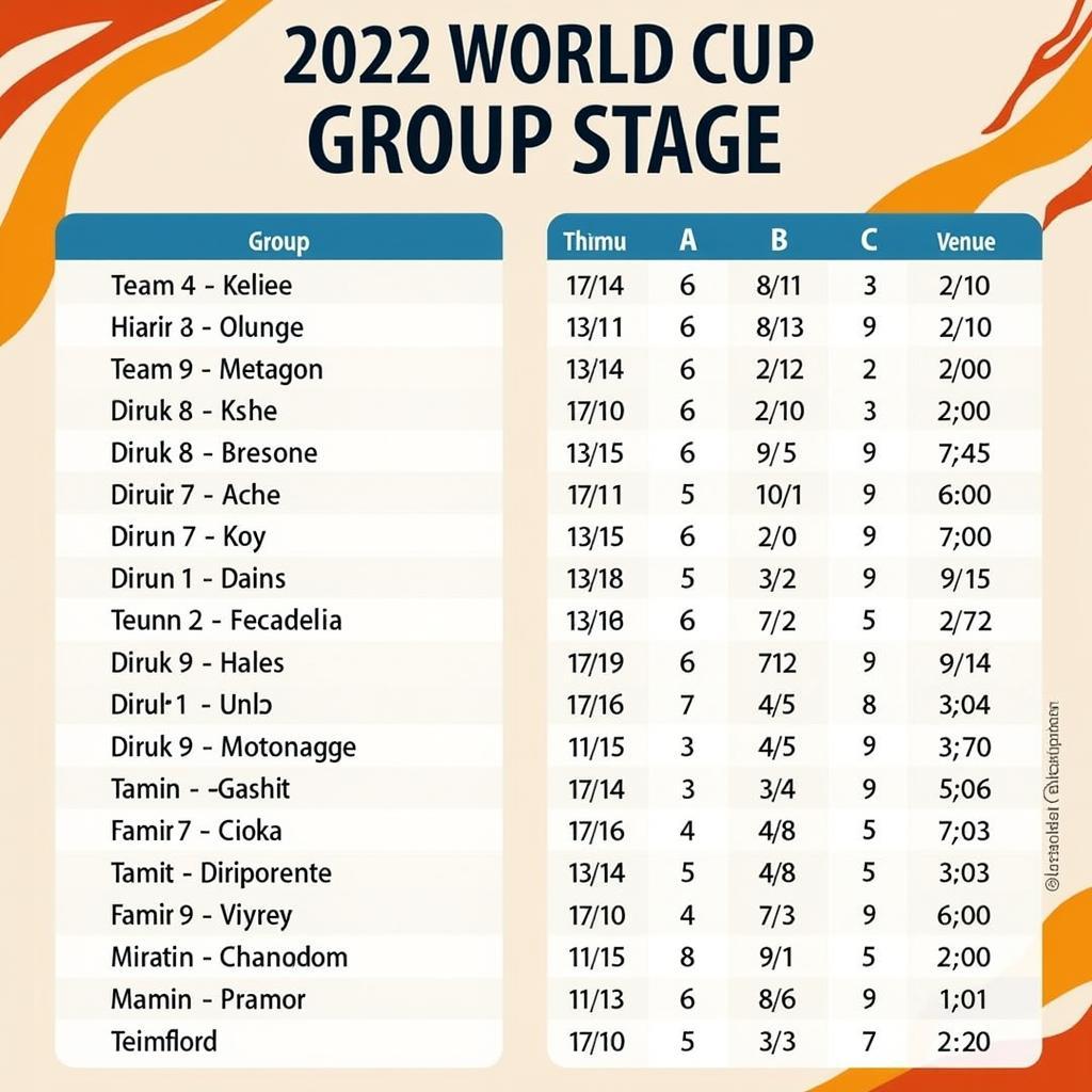 Lịch thi đấu World Cup 2022 vòng bảng bảng A, B, C, D