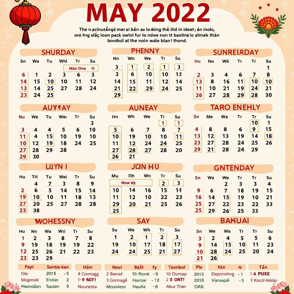 Lịch vạn niên tháng 5 năm 2022: Công cụ hữu ích