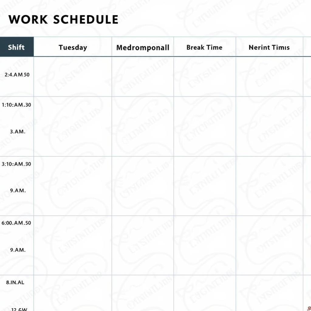 Mẫu Lịch Làm Việc Theo Ca Hiệu Quả