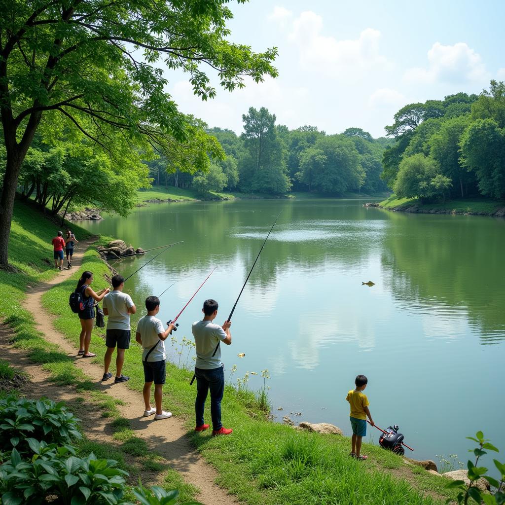 Hoạt động câu cá tại khu sinh thái Thanh Trì Gia Lâm