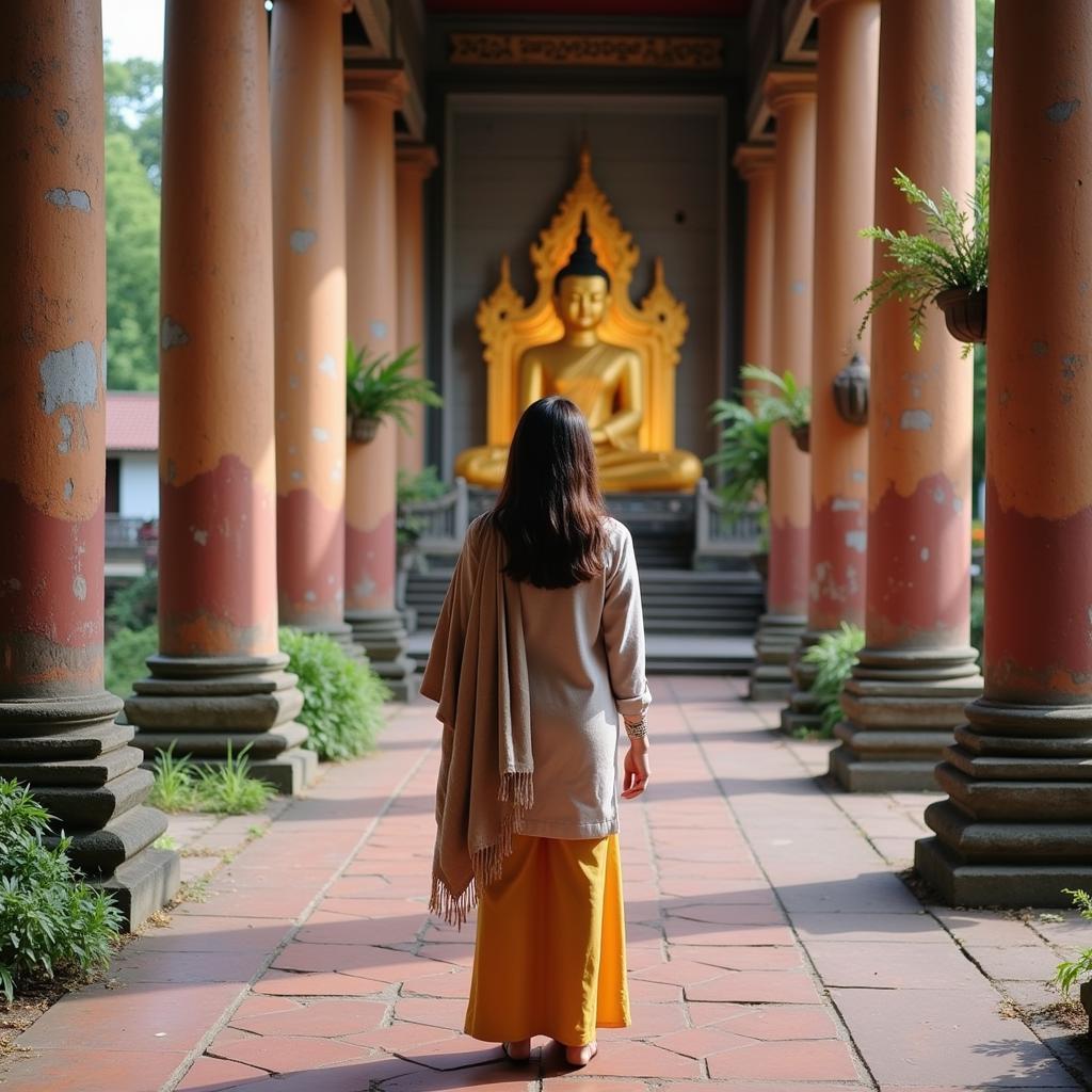 Trang phục tham quan chùa Khmer Cần Thơ: Áo dài tay, quần dài, khăn choàng