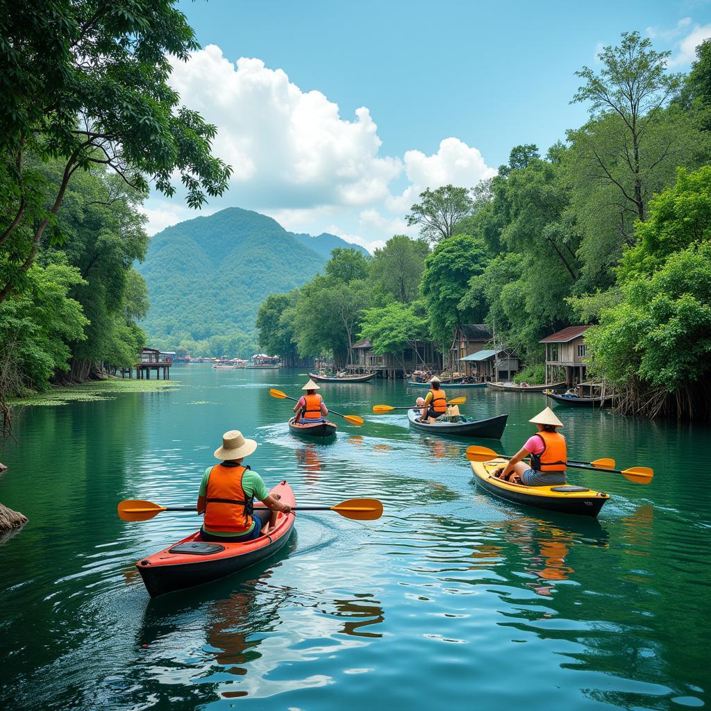 Trải nghiệm chèo thuyền kayak trên sông tại Cồn Phụng