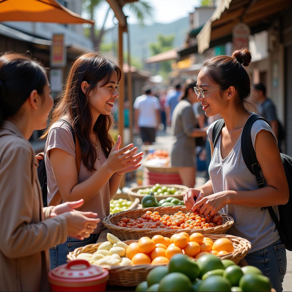 Hình ảnh người đang giao tiếp bằng tiếng Anh khi đi du lịch