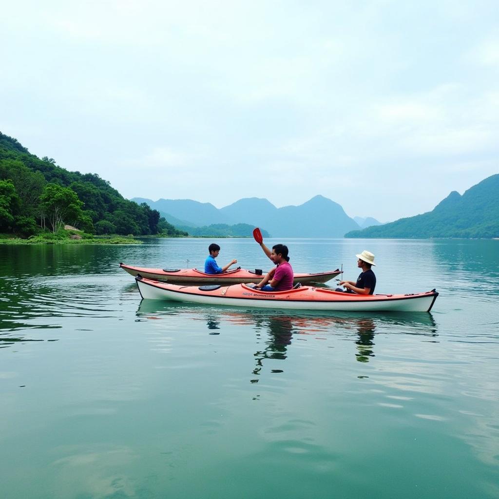 Chèo thuyền kayak trên hồ tại Khu Du Lịch Sinh Thái Lựng Xanh