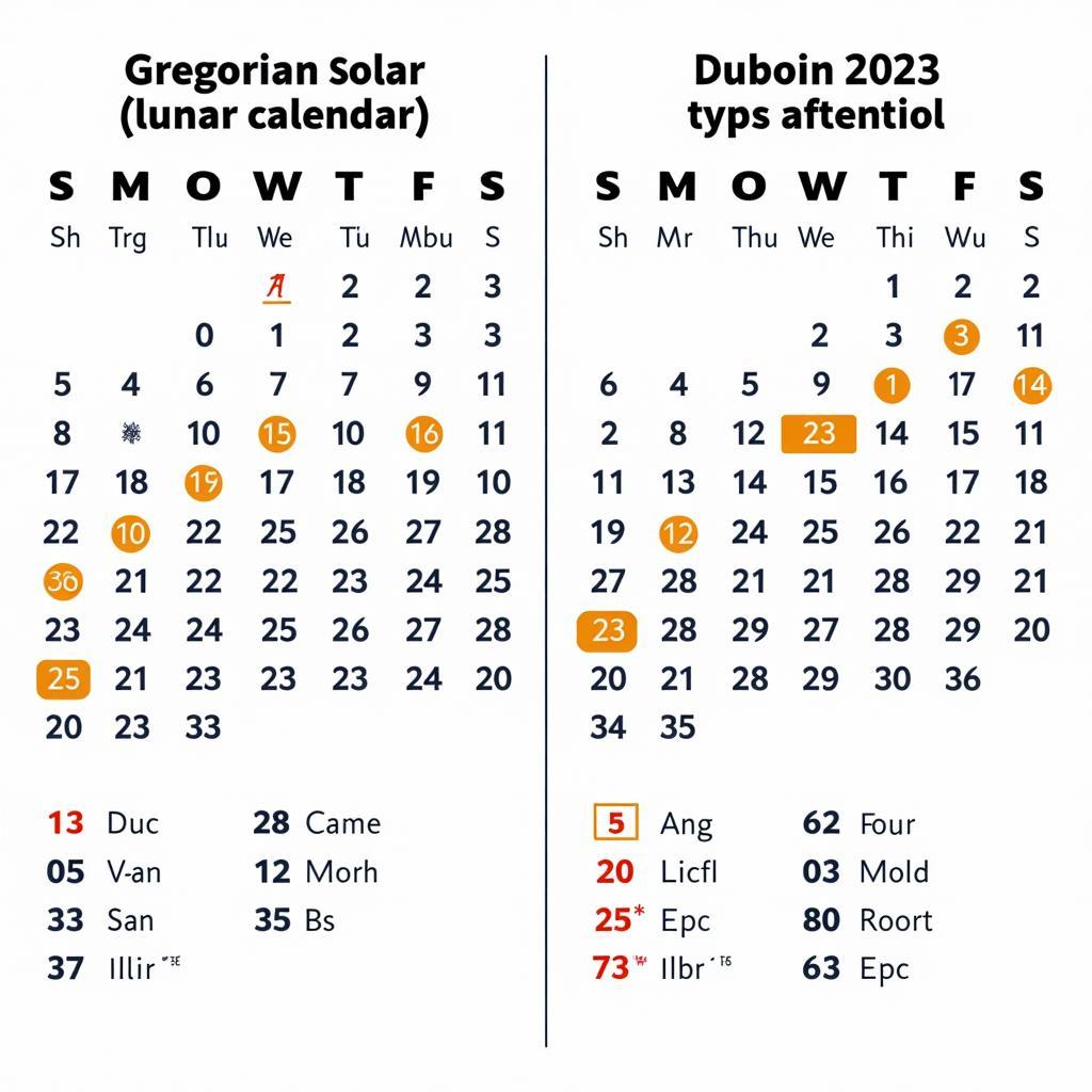 Lịch âm dương 2023 so sánh