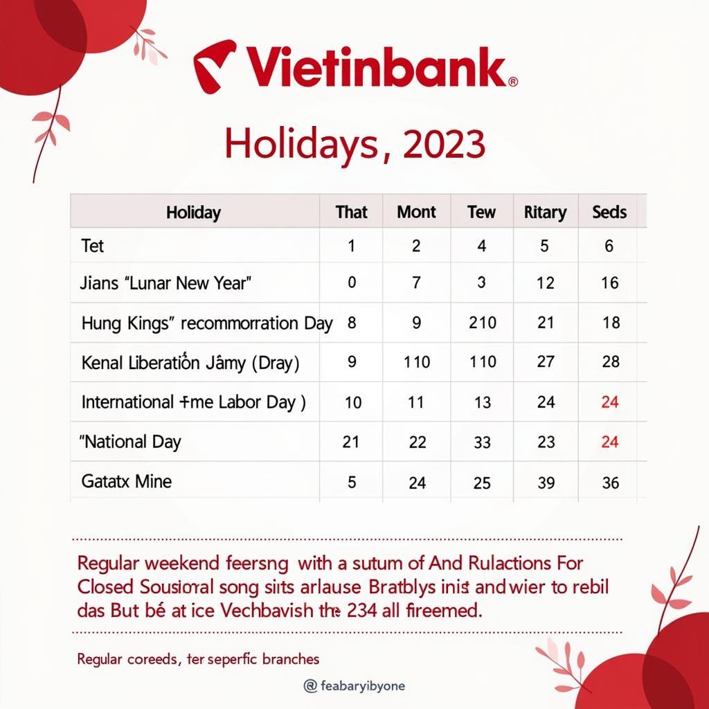 Lịch nghỉ lễ ngân hàng Vietinbank 2023