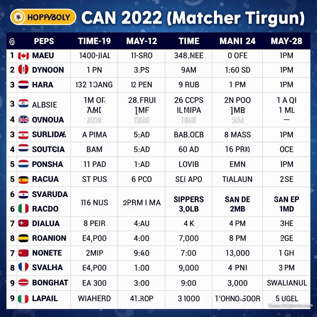 Lịch thi đấu chi tiết CAN 2022