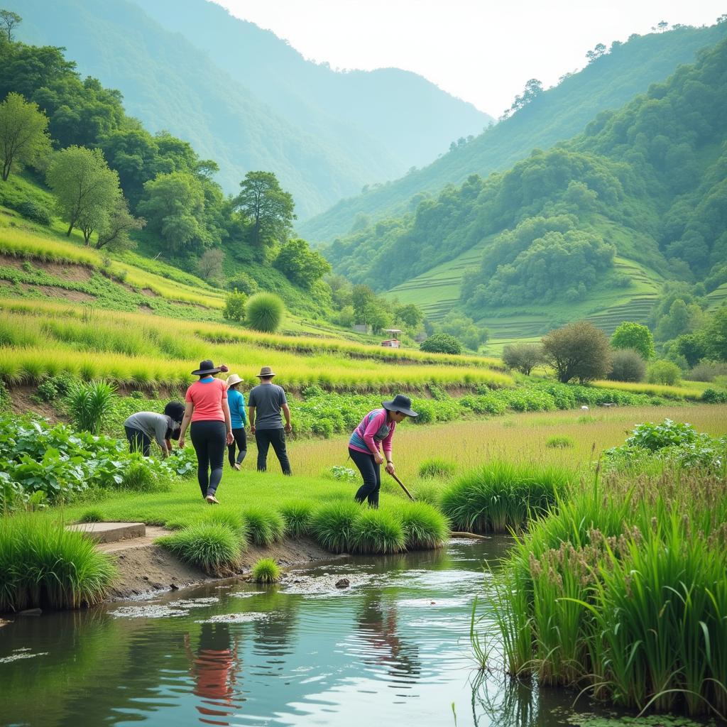 Hình ảnh về phát triển du lịch bền vững tại Việt Nam, thể hiện cộng đồng địa phương tham gia vào các hoạt động du lịch có trách nhiệm, bảo vệ môi trường và văn hóa.