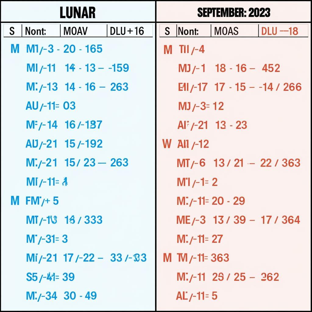 Lịch âm dương tháng 9 năm 2023 so sánh