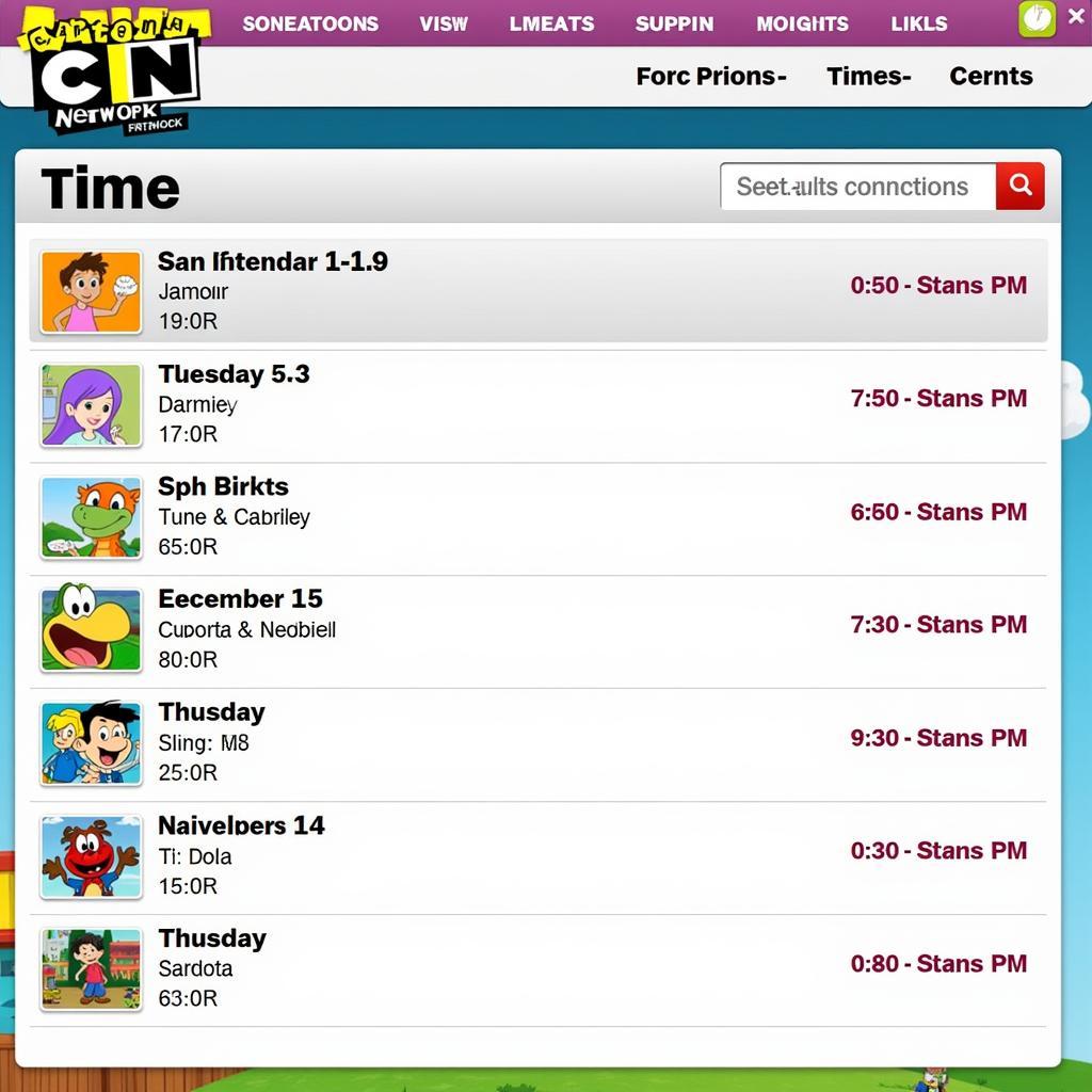 Lịch chiếu Cartoon Network trên website