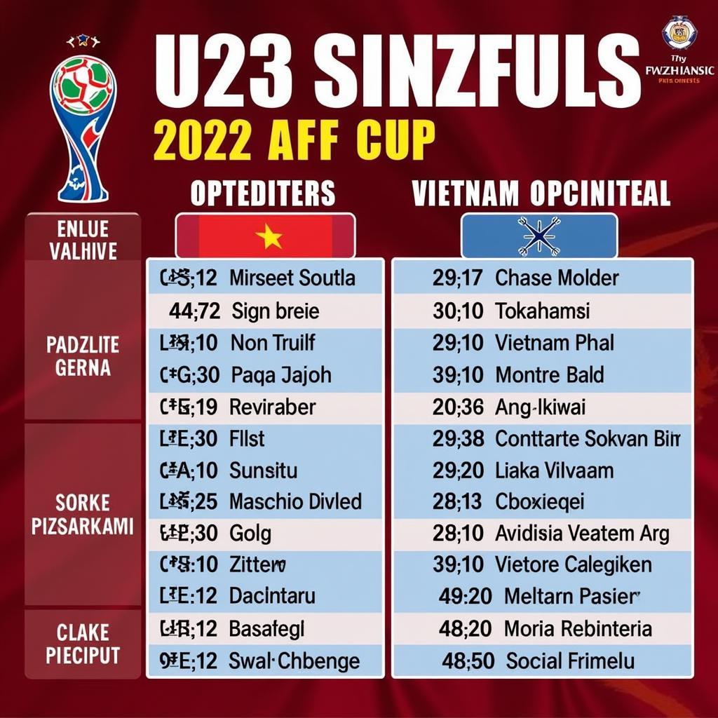 Lịch thi đấu AFF Cup 2022 U23 Việt Nam