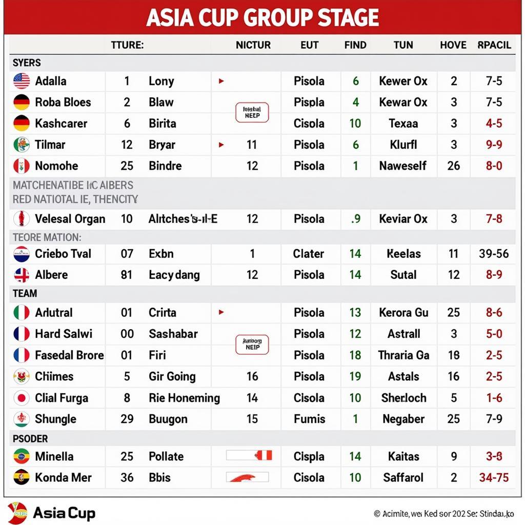 Lịch thi đấu vòng bảng Asia Cup