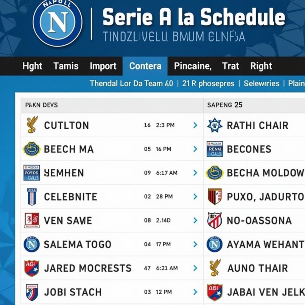 Lịch thi đấu Napoli Serie A