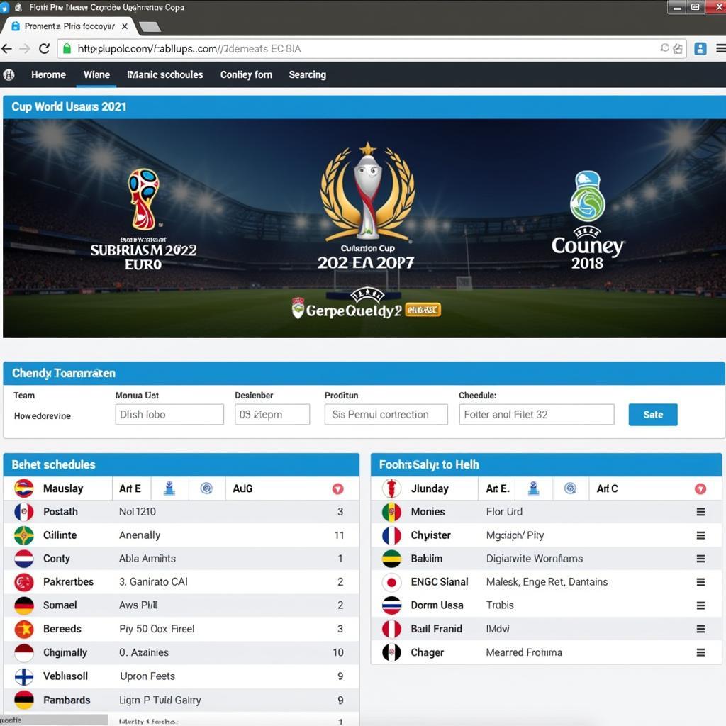 Tìm kiếm lịch thi đấu World Cup Euro trên website