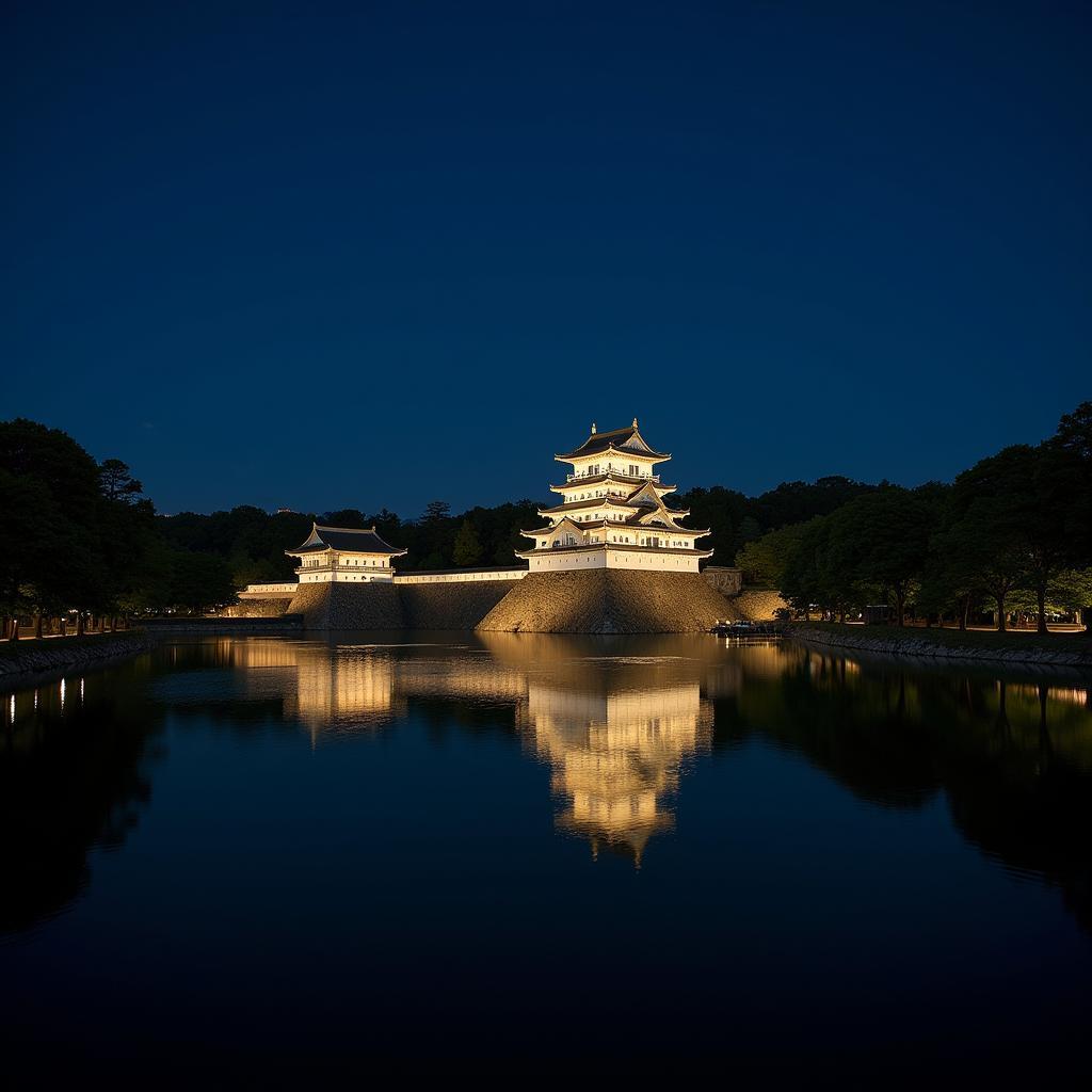 Hoàng Cung Tokyo lung linh về đêm