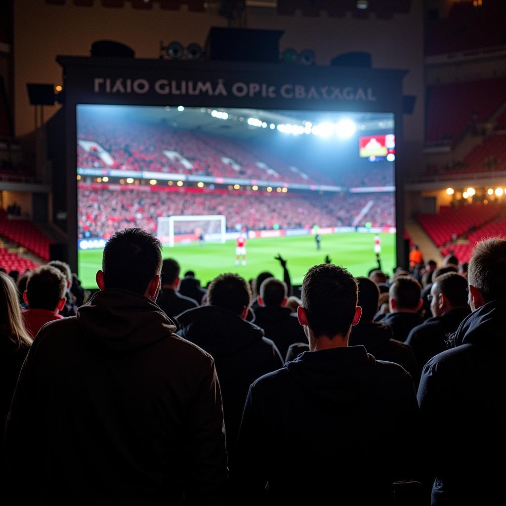 Xem trực tiếp chung kết Carabao Cup: Hình ảnh người hâm mộ đang theo dõi trận đấu qua màn hình lớn.